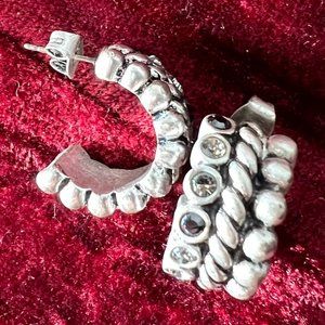 Dyberg/Kern Silver Hoop Earrings with Crystals